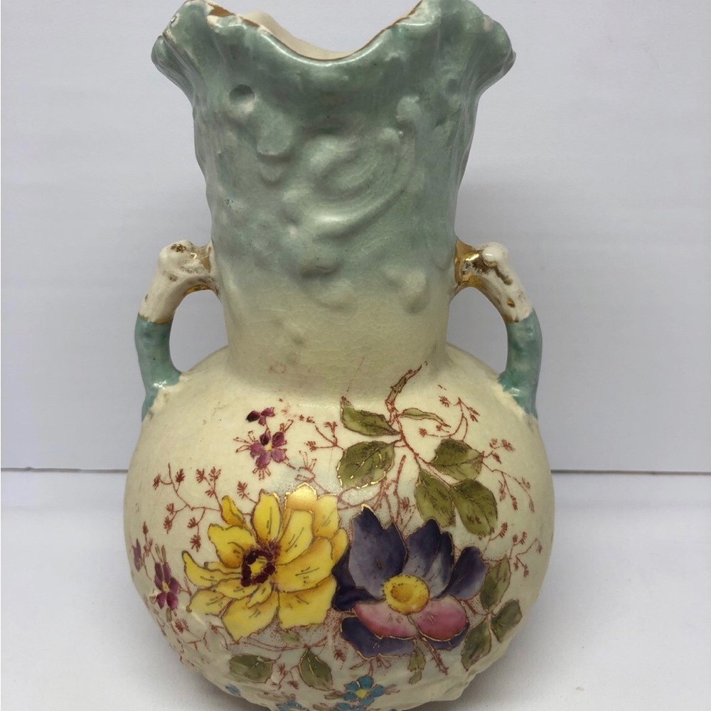 Antique Art Nouveau Vase with Flowers